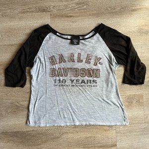 Ladies 3/4 sleeve Harley Davidson Anniversary Tee | 110 anniversary tee | Black